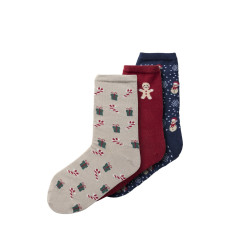 NAME IT KIDS Christmas 3 pak strømper - Peyote / Red Dahlia / Navy Blazer