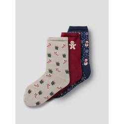 NAME IT KIDS Christmas 3 pak strømper - Peyote / Red Dahlia / Navy Blazer