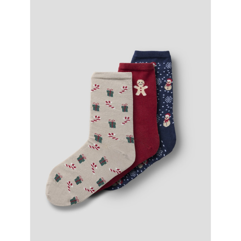 NAME IT KIDS Christmas 3 pak strømper - Peyote / Red Dahlia / Navy Blazer