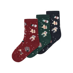 NAME IT MINI Vismas 3 pak strømper - Botanical Garden / Navy Blazer / Red Dahlia