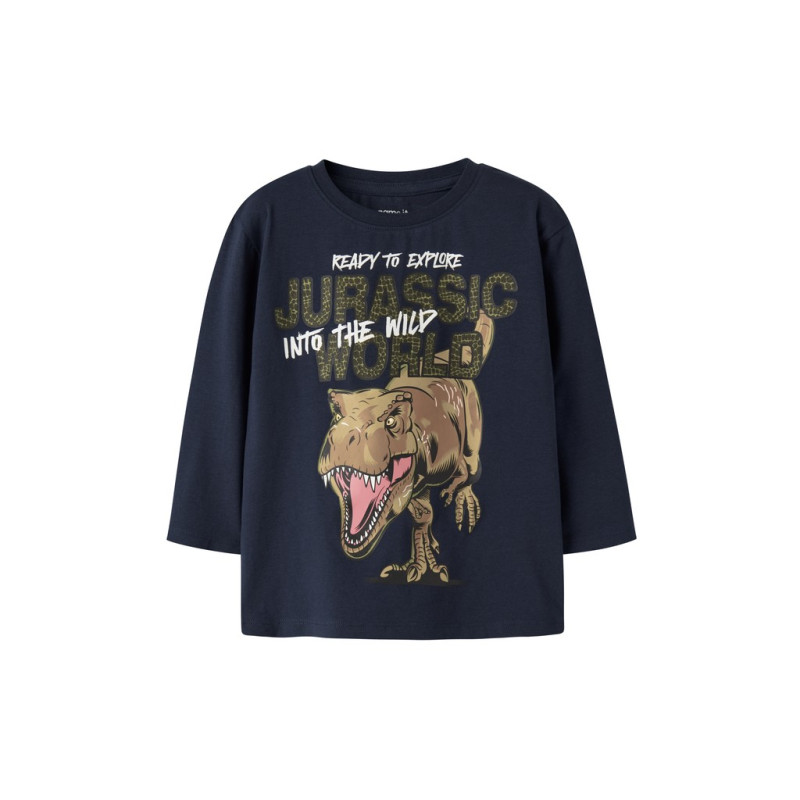 NAME IT MINI Dreng - Otti Jurassic langærmet bluse - Navy Blazer