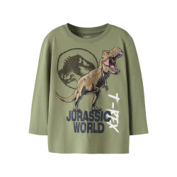 NAME IT MINI Dreng - Otti Jurassic langærmet bluse - Mosstone