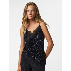 PIECES Kammy strap lace top - Black