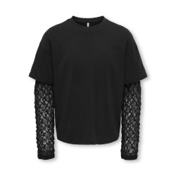 KIDS ONLY Lia lace sleeve langærmet T-shirt - Black