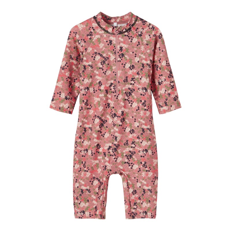 NAME IT mini zip blomster 3/4 UV50+ svømmedragt - Dusty Rose