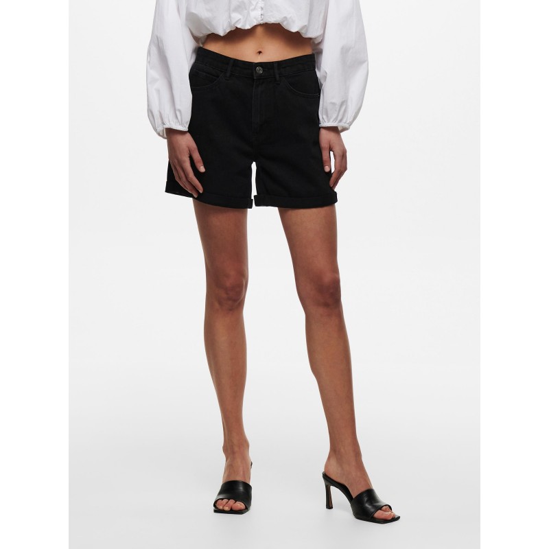 Only Vega Mom Fit Shorts - Black denim