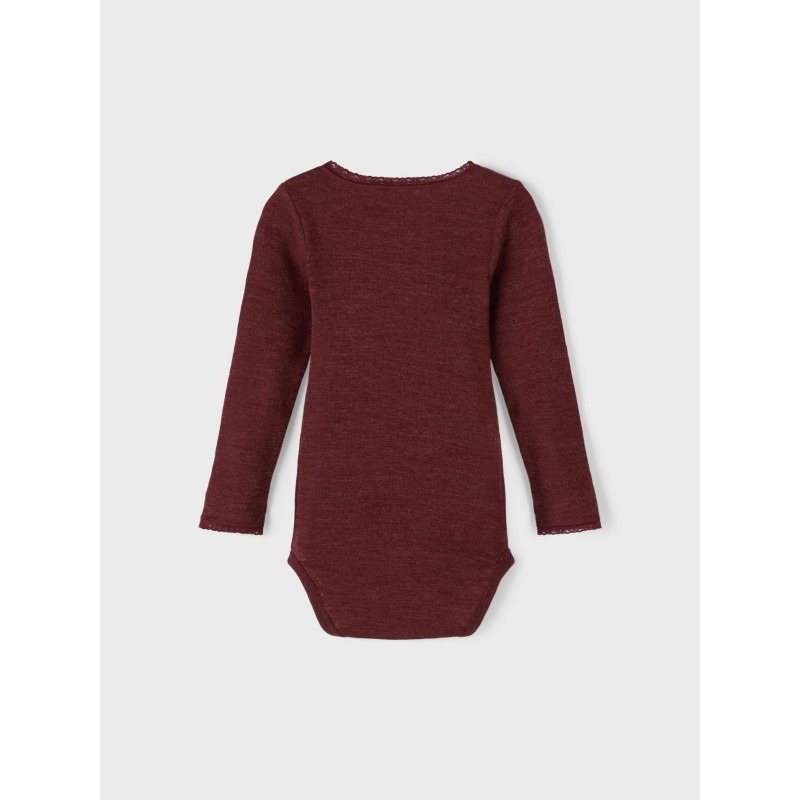 Name It Mini Wool Needle l/s bodystocking - Red Mahogany