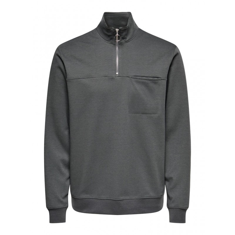 ONLY & SONS Highneck Zip Sweatshirt - Grey Pinstrip