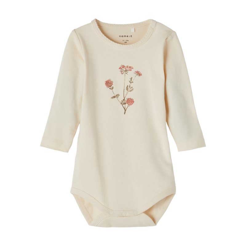 NAME IT BABY Obia langærmet body - White Gray