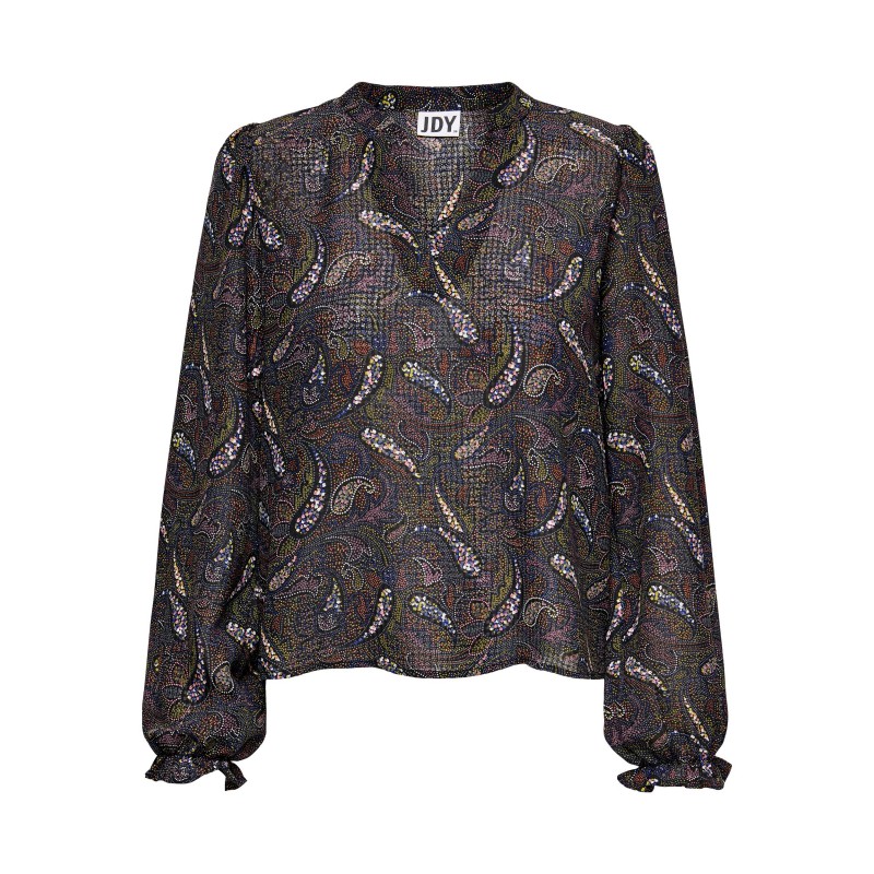 JDY Ramone langærmet V-bluse - Sort med Paisley print