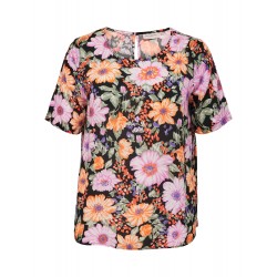 ONLY CARMAKOMA Plus Size kortærmet top med blomsterprint - Sort