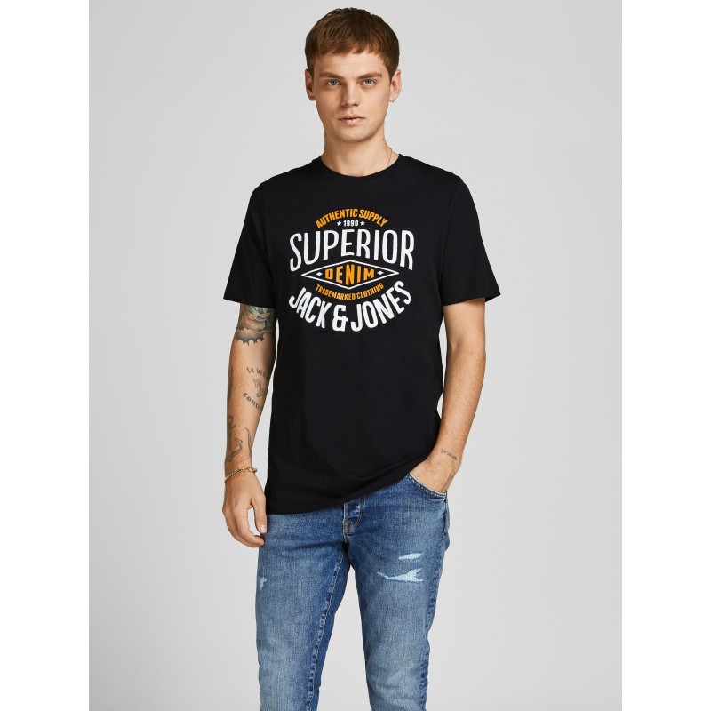 JACK & JONES langærmet logo T-shirt - Sort