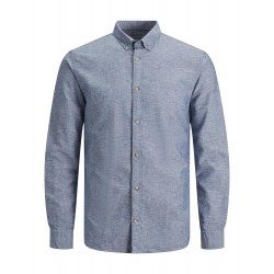 JACK & JONES PLUS Langærmet Hør Skjorte - Lyseblå Meleret