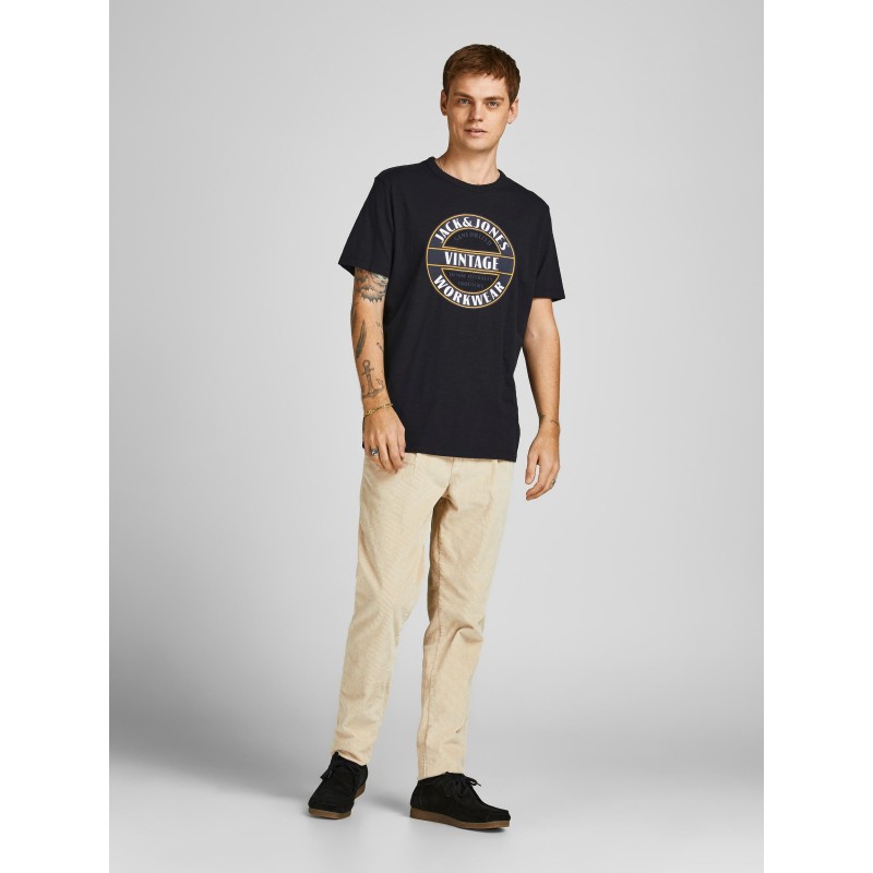 JACK & JONES DENIM O-NECK T-SHIRT - SORT