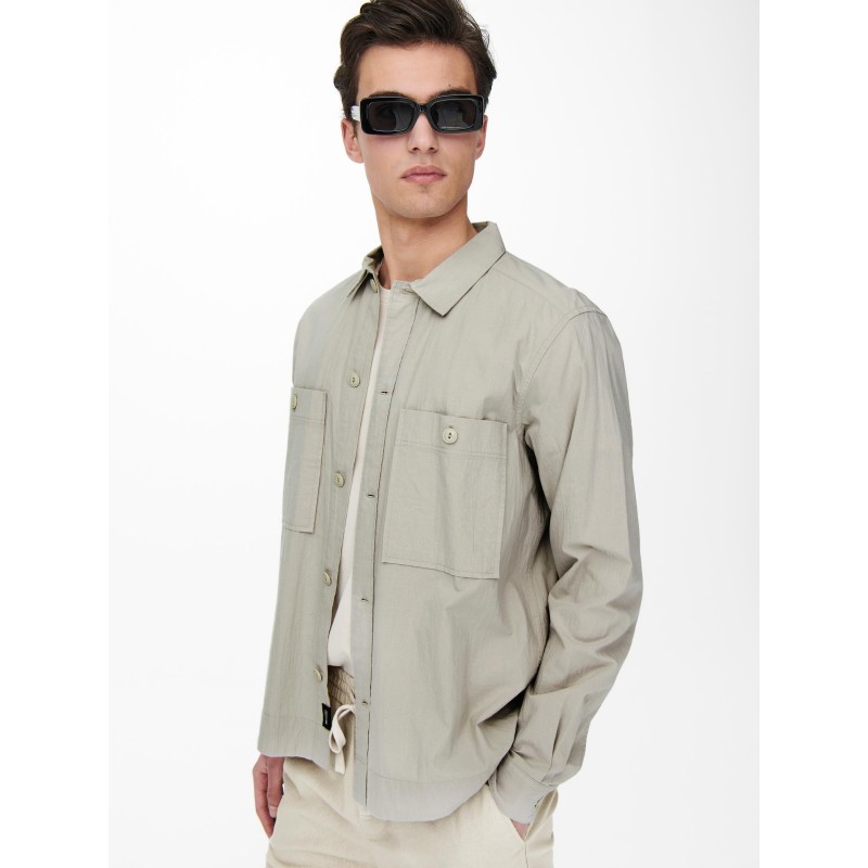 Only & Sons Dash long sleeve stretch overshirt - Silver Lining