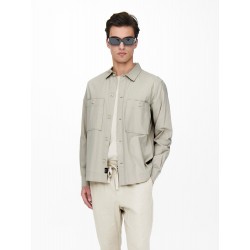 Only & Sons Dash long sleeve stretch overshirt - Silver Lining