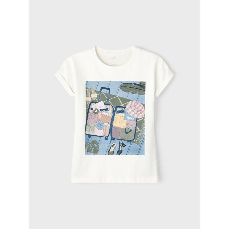 Name It kids kortærmet T-shirt m. mønster  - White Alyssum