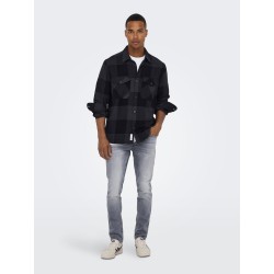 ONLY & SONS Milo Langærmet Ternet Overshirt - Dark Navy