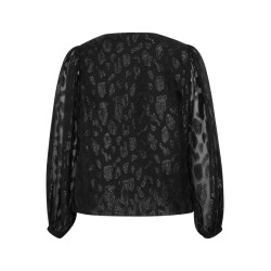 FRANSA Plus Glitter Pufærmer Bluse - Sort