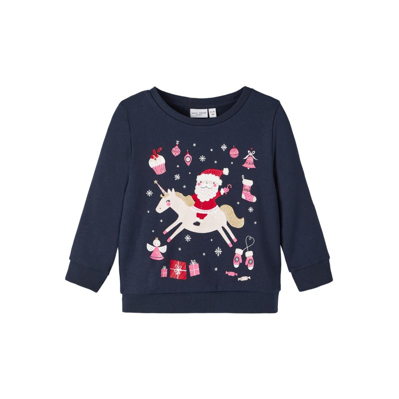 NAME IT Mini Vismas Langærmet Jule Sweatshirt - Dark Sapphire