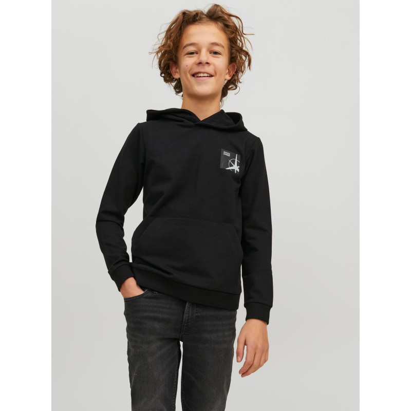 JACK & JONES JR Filo Sleeveprint Hoodie - Sort