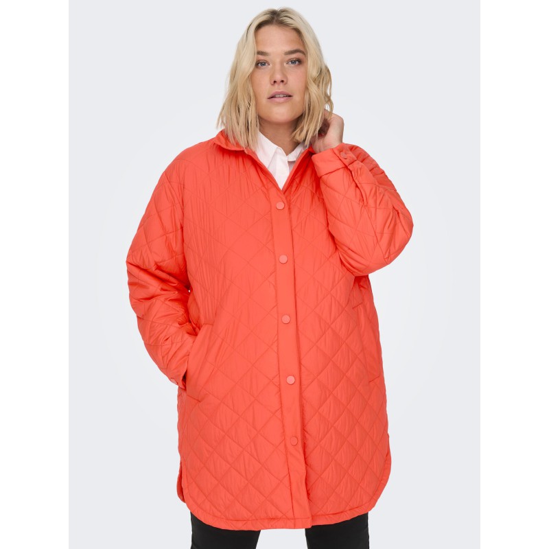 ONLY CARMAKOMA Quilt Shacket Overgangsjakke - Cherry Tomato