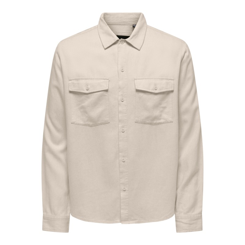 ONLY & SONS Onskari Langærmet Shirt Visc Lin 0075 Cs - Oatmeal