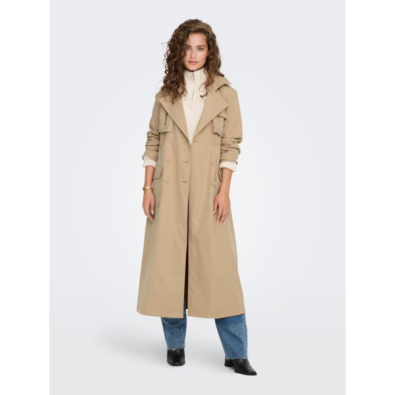 ONLY Lang Trenchcoat Med Rå Detaljer - Ginger Root