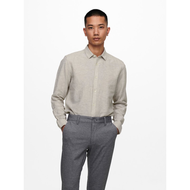 ONLY & SONS Caiden Solid Linen Skjorte - Chinchilla