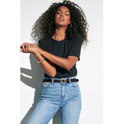 ONLY Rasmi Imiteret Læder Bælte - Sort / Shiny Silver Buckle