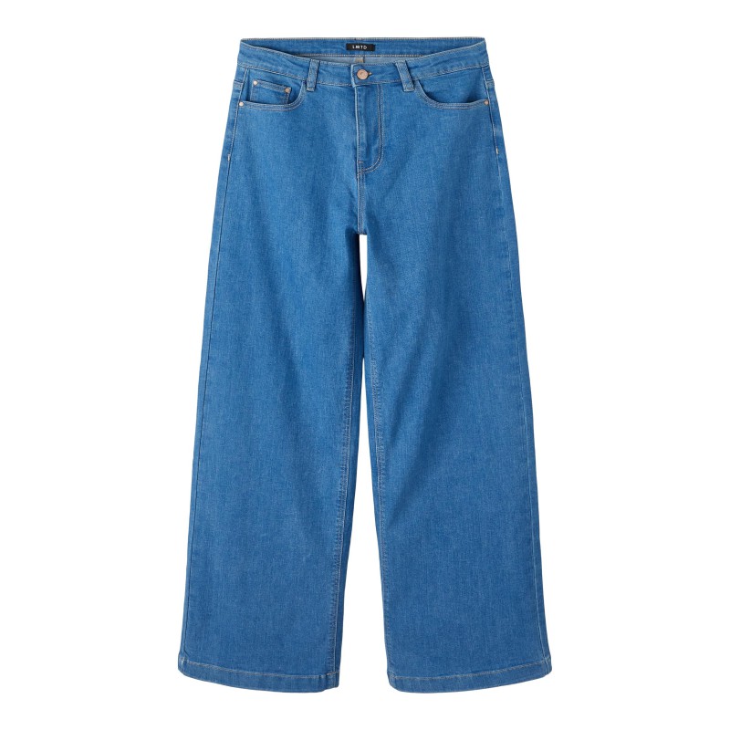 LMTD Teces Højtaljede Brede Bukser - Medium Blue Denim