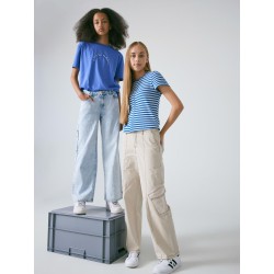 LMTD Toneizza Denim Brede Cargo Bukser - Light Blue Denim