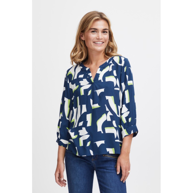 FRANSA Flowry Bluse - Bellwether Blue Grafisk