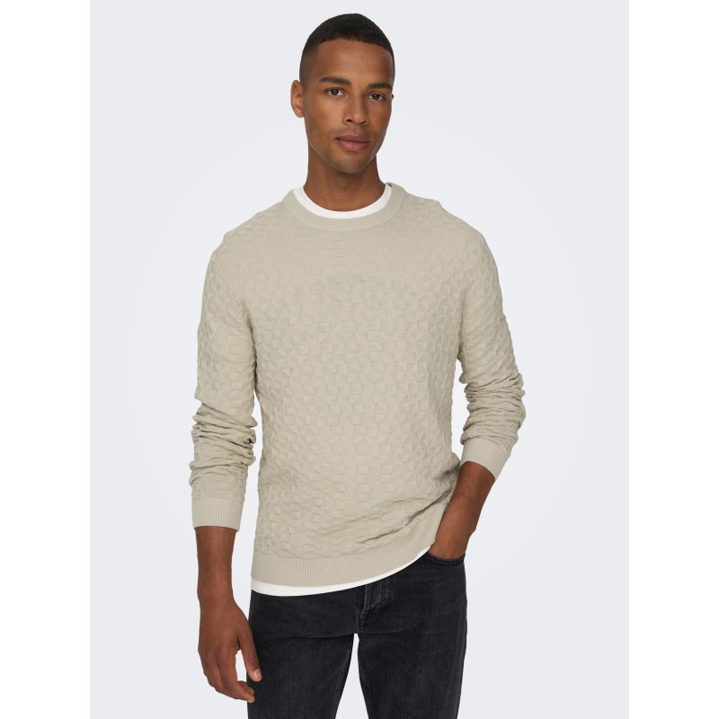 ONLY & SONS Kalle Struktur Strik Pullover - Silver Lining