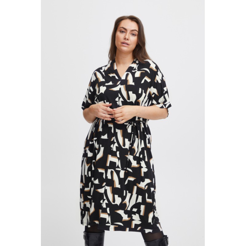 FRANSA PLUS Floral Midi Kjole - Black Graphic