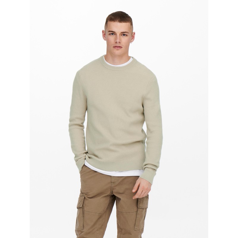 ONLY & SONS Phil Struktur Crew Neck Striktrøje - Silver Linning