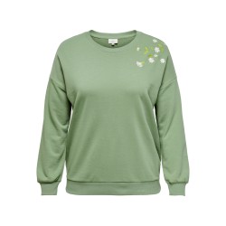 ONLY CARMAKOMA  Sweatshirt Med Blomster Broderi - Hedge Green