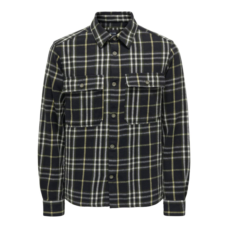 ONLY & SONS Onkortærmetcott Langærmet Check Flannel Overshirt 5629 - Sort