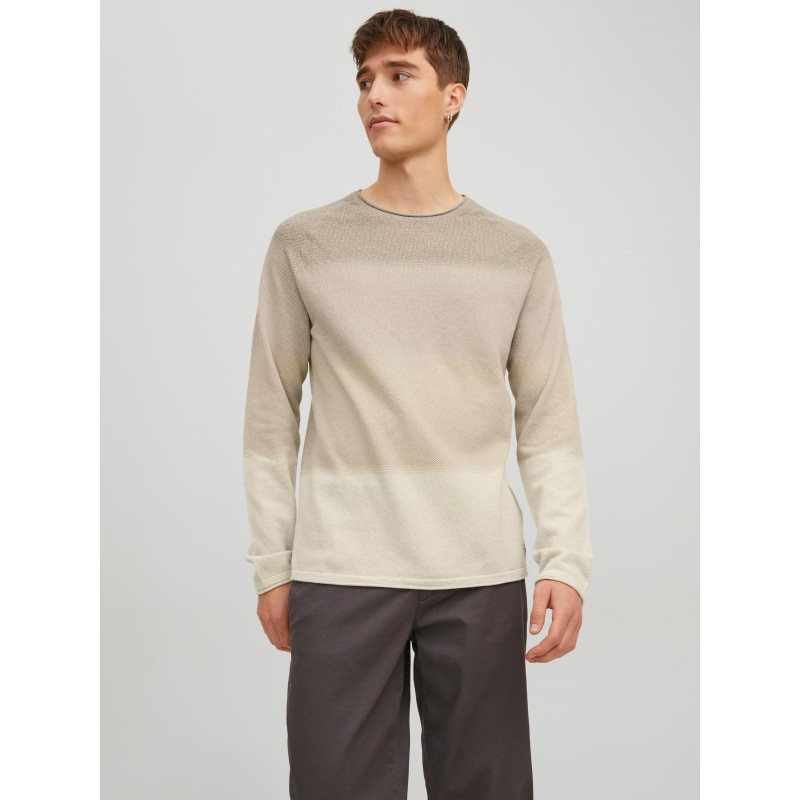 JACK & JONES Hill Strik Crew Hals - Oatmeal Gradient
