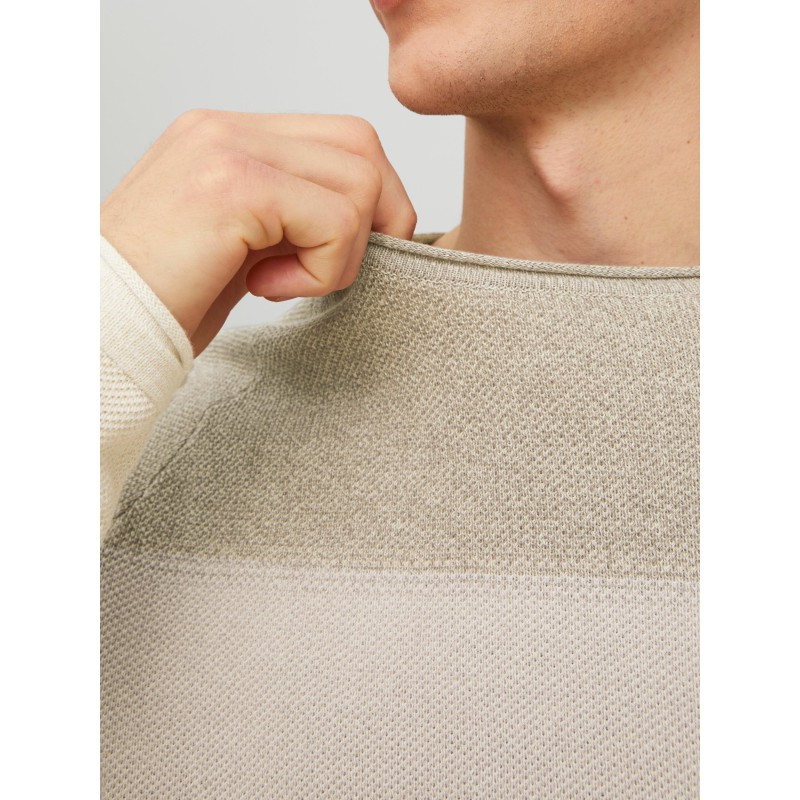 JACK & JONES Hill Strik Crew Hals - Oatmeal Gradient