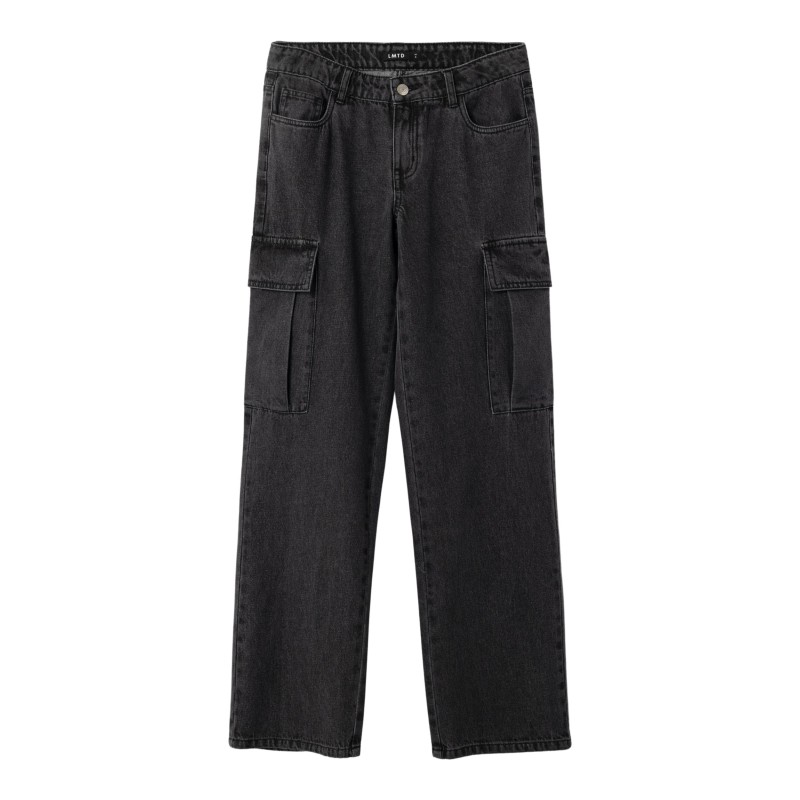 NAME IT Kids Liza Brede Lavtaljede Cargo Bukser - Black Denim