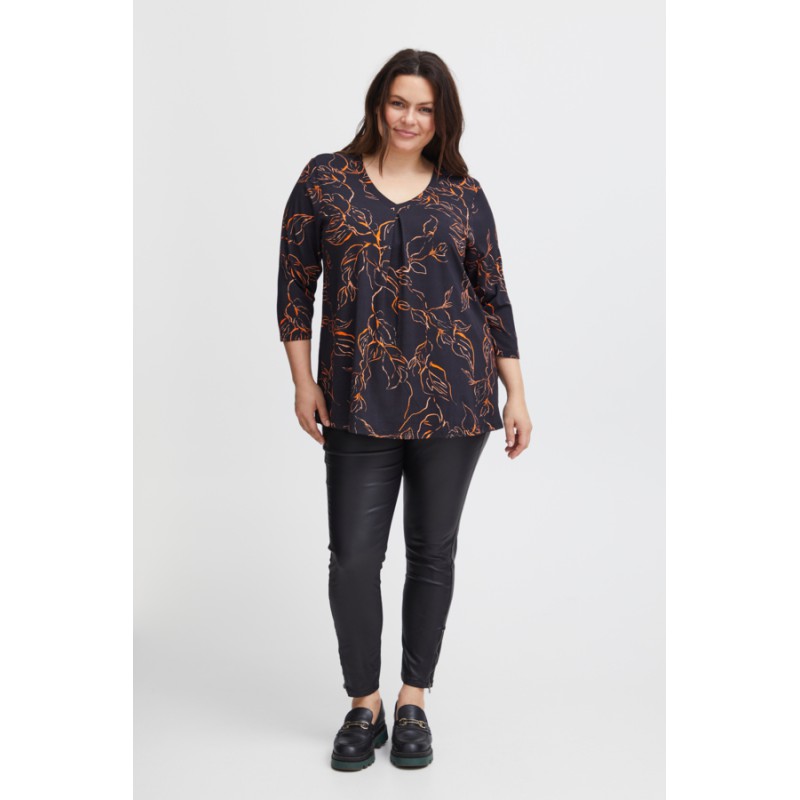 FRANSA Plus Size Bluse Med 2/3 Ærmer - Sort