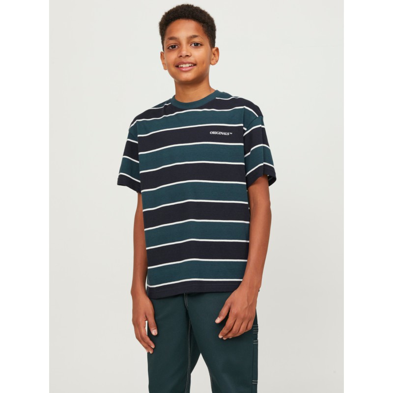 JACK & JONES JUNIOR Jorhays Stripe Tee Kortærmet Crew Neck Junior - Sort