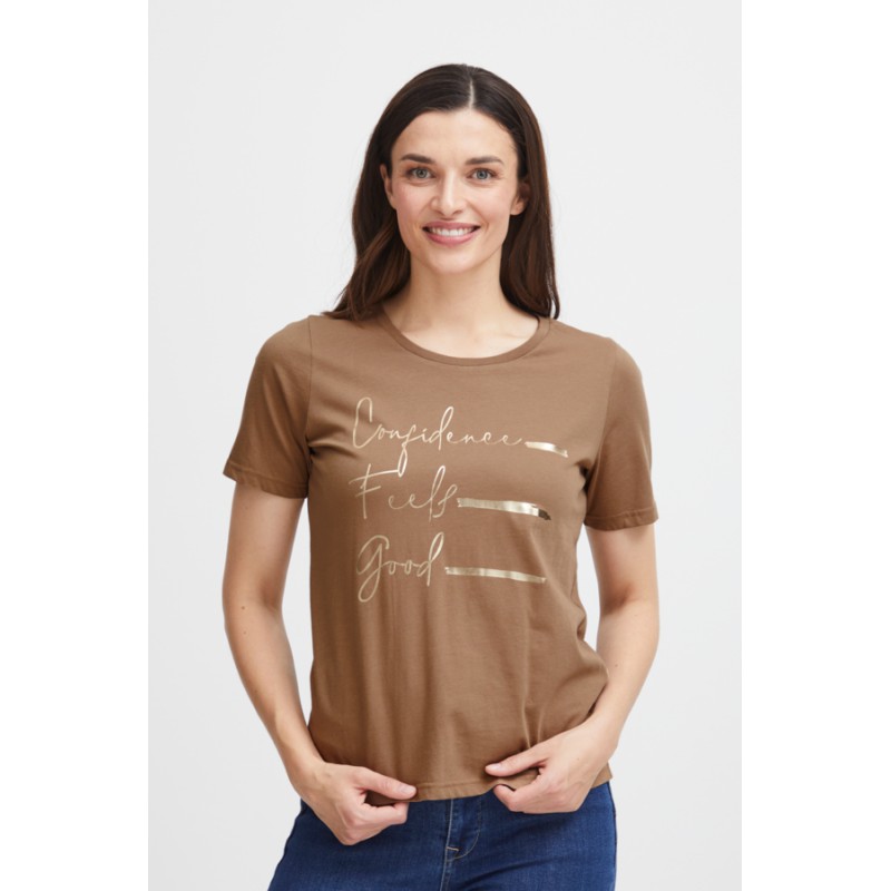 FRANSA T-shirt Med Guld Print - Coca Mocha