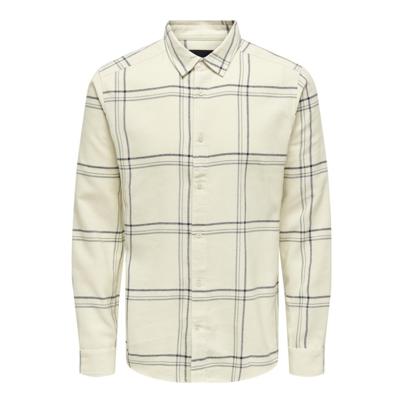 ONLY & SONS Onslars Langærmet Reg Brush Check Shirt - Antique Hvid