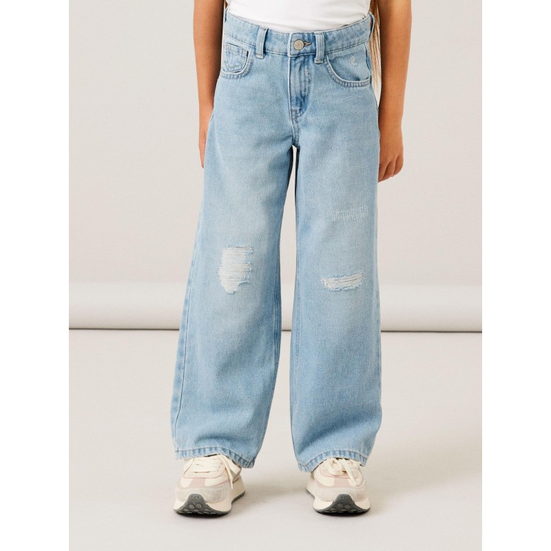 NAME IT Kids Rose Højtaljede Brede Jeans - Light Blue Denim