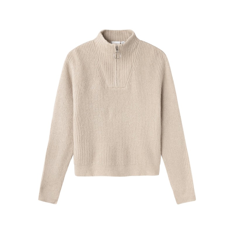 NAME IT Kids Mulle Strik L/S Kort Half Zip - Pure Cashmere