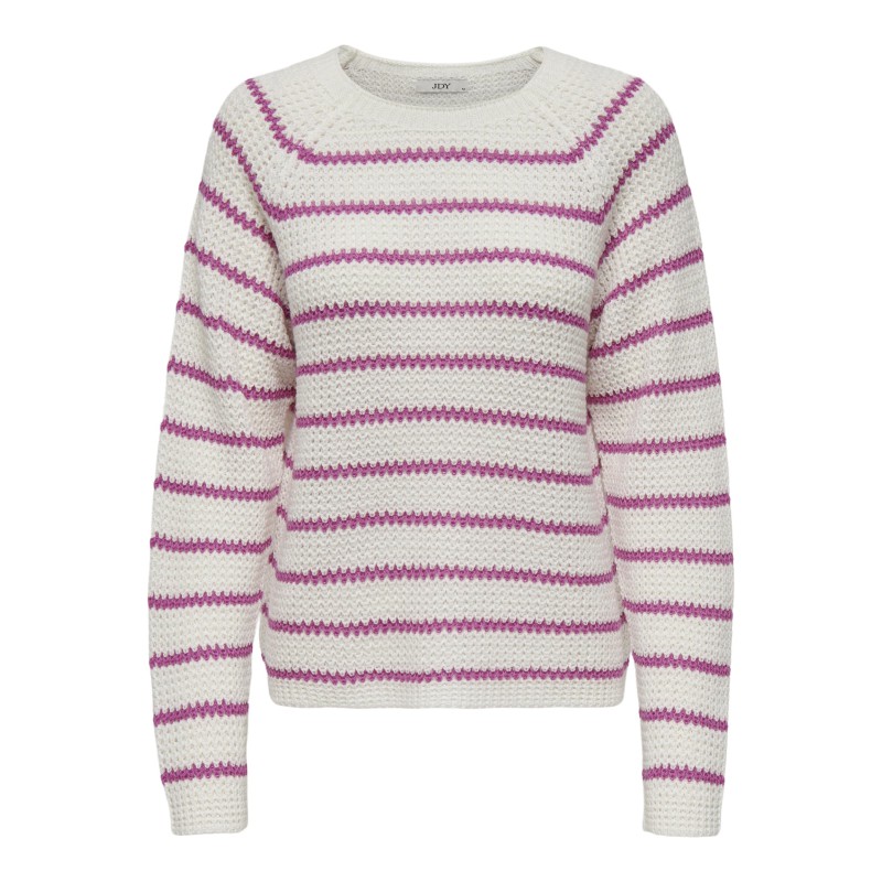 JDY Ellen L/S Ragla Strik Stribet Pullover - Pink/Cloud Dancer