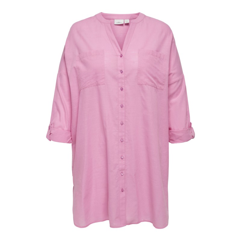 ONLY CARMAKOMA Apeldoorn Solid V-Neck Langærmet Shirt Vævet - Begonia Pink