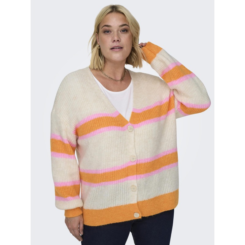 ONLY CARMAKOMA Strik Cardigan Med Striber - Birch